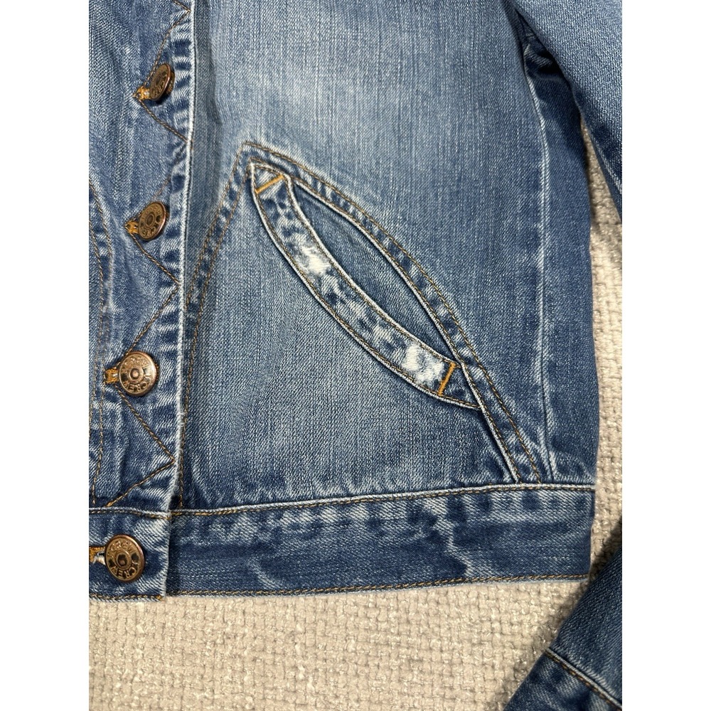 J Crew Denim Jacket Womens 4 Blue Bowery Distressed Jean Cropped Faded Preppy - Picture 6 of 13